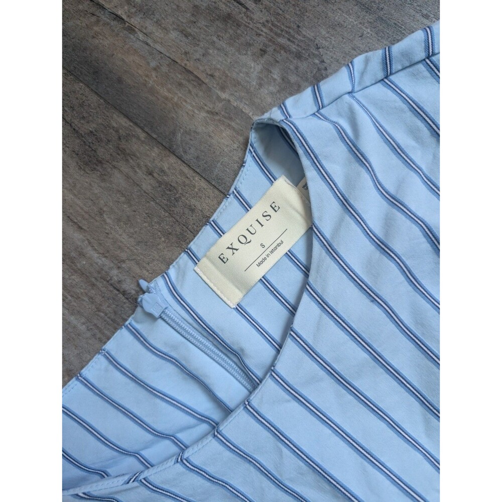 EXQUISE Zadie  Mini Dress Blue Striped Women's Small e26y06218676 $210 Pockets - Picture 2 of 7